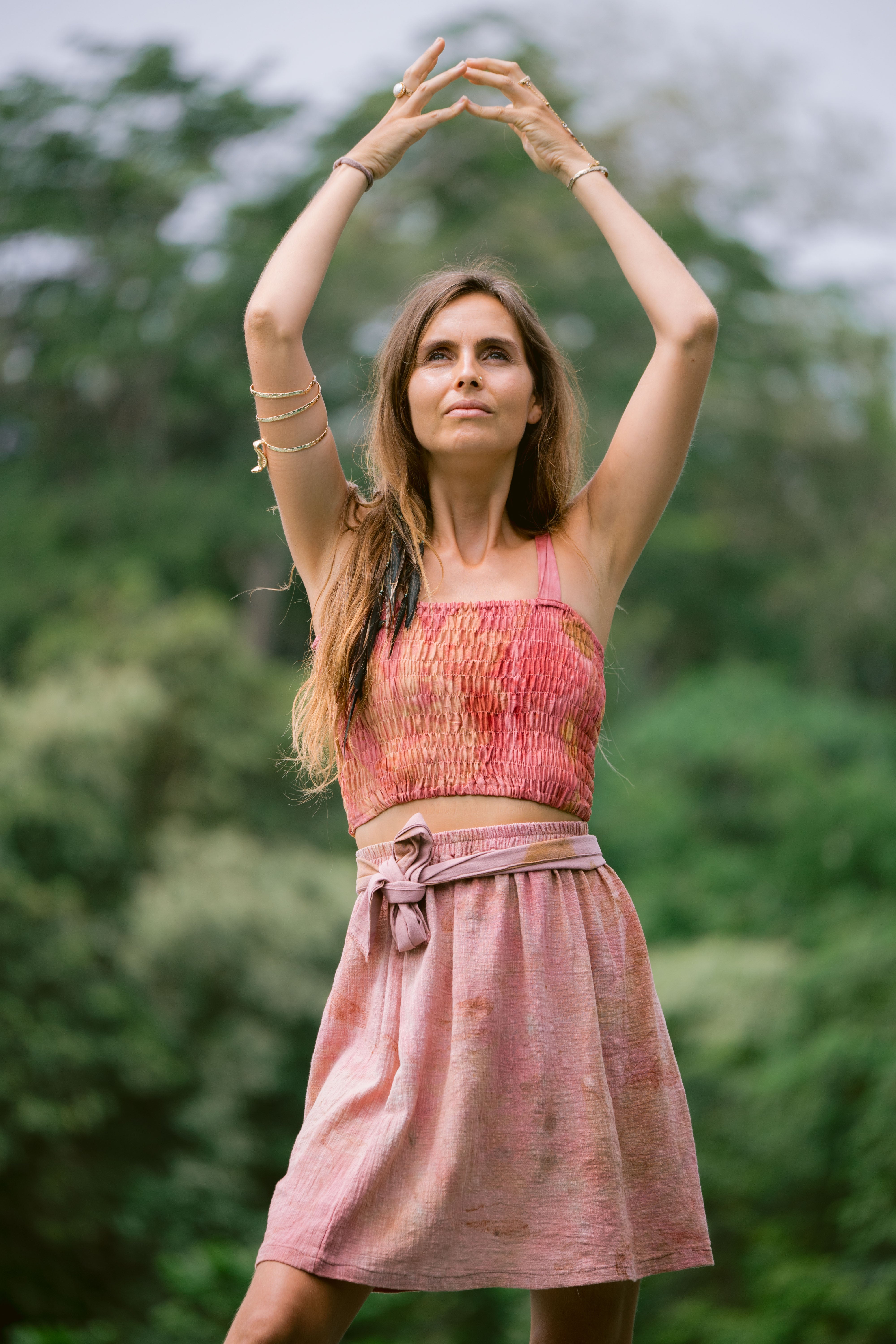 The Sri Pink, White, & Gold Organic Cotton Skirt